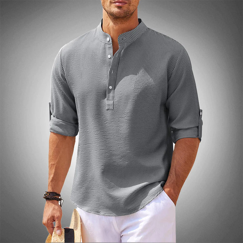 NOUVEAU RICHE Herren Freizeit Henley Shirt Leicht Atmungsaktiv Bequem Grau