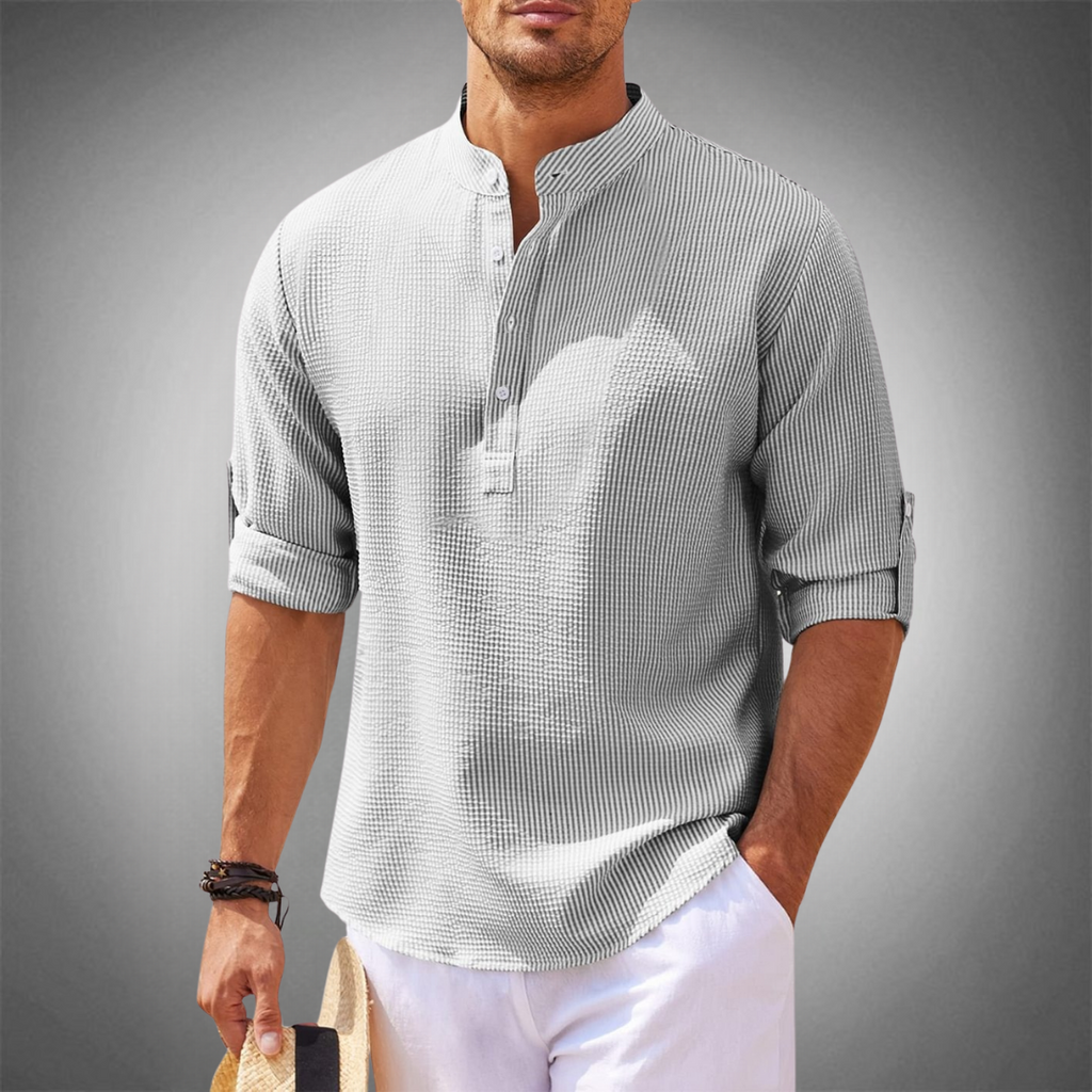 NOUVEAU RICHE Herren Freizeit Henley Shirt Leicht Atmungsaktiv Bequem Hellgrau