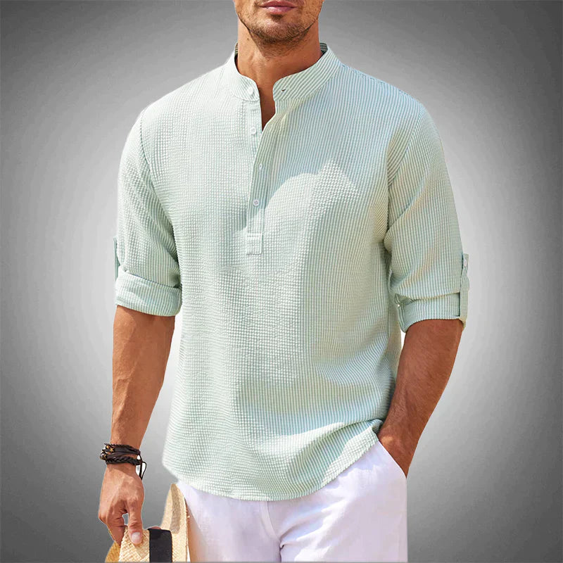 NOUVEAU RICHE Herren Freizeit Henley Shirt Leicht Atmungsaktiv Bequem Hellgrün