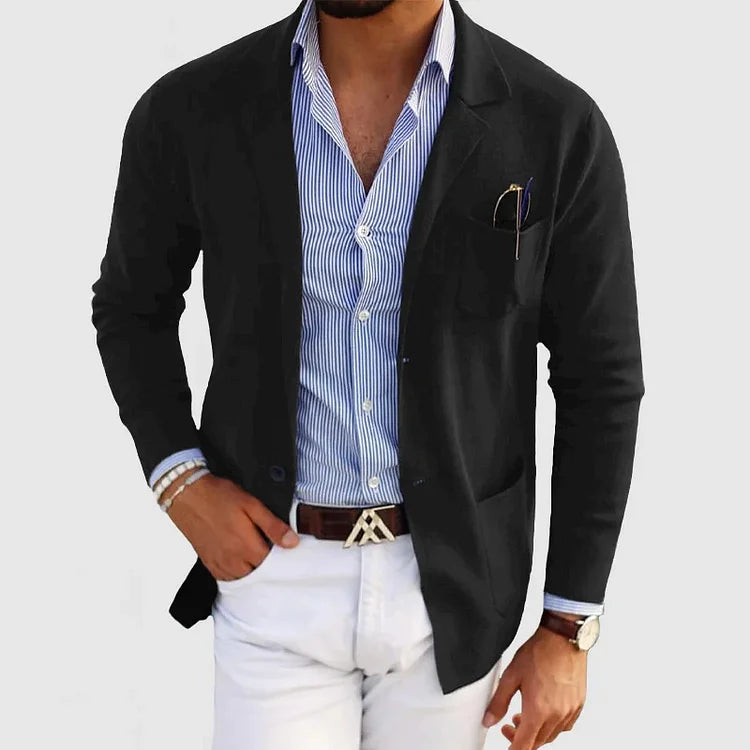 NOUVEAU RICHE Herren Freizeit Strick Blazer Leicht Stilvoll Alltagsoutfit Schwarz