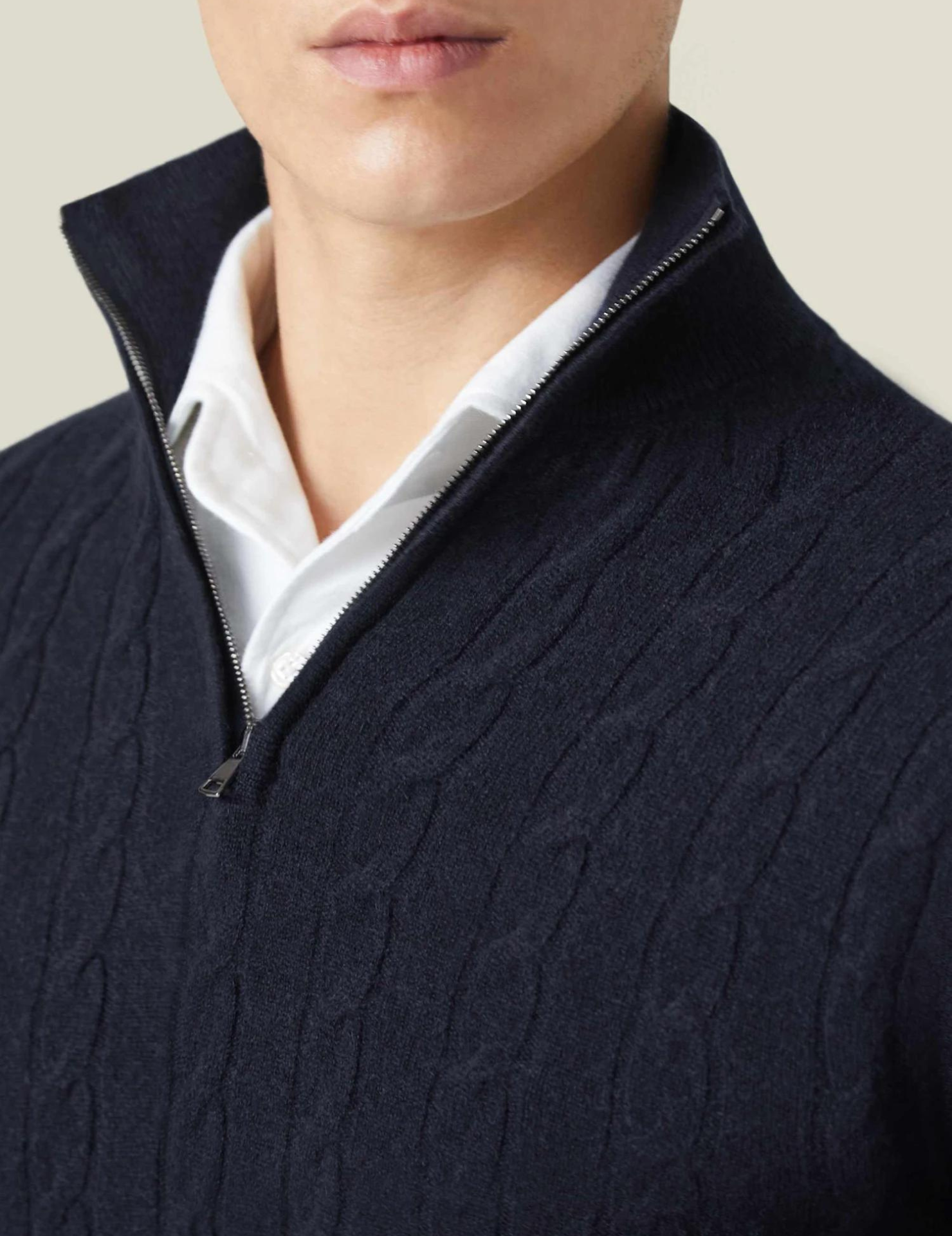 NOUVEAU RICHE Herren Kabelstrick Pullover Mit Reißverschluss Winterwarm