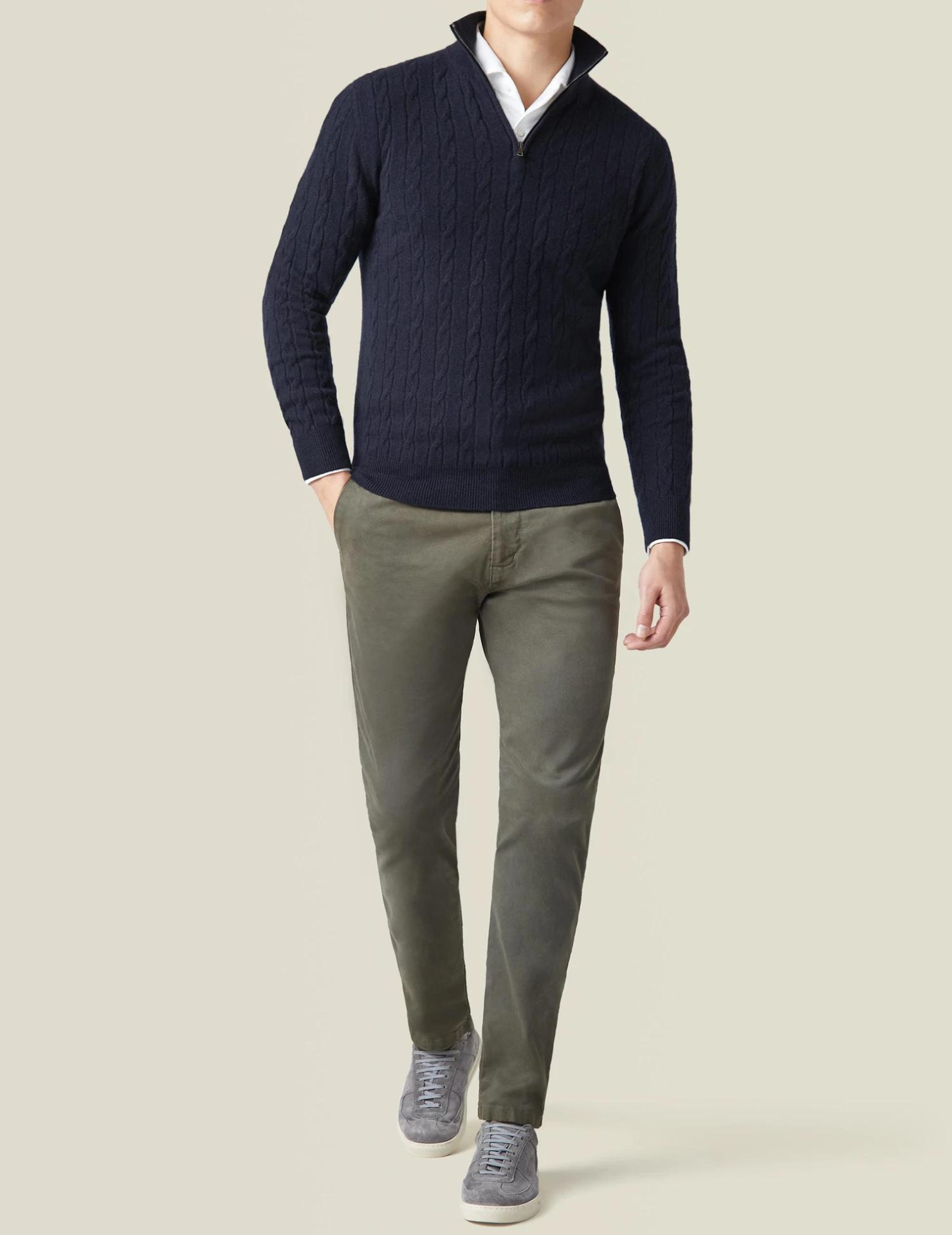 NOUVEAU RICHE Herren Kabelstrick Pullover Mit Reißverschluss Winterwarm