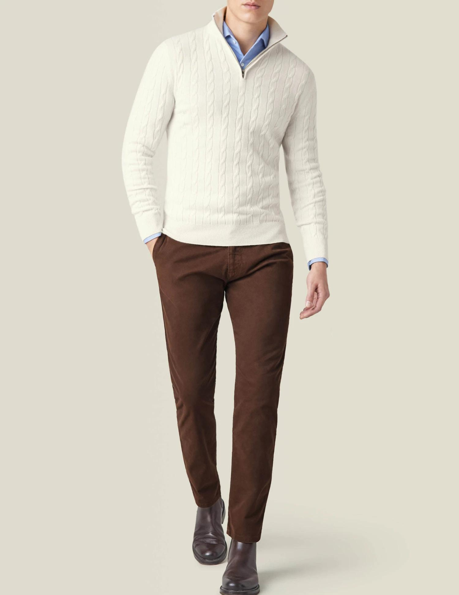 NOUVEAU RICHE Herren Kabelstrick Pullover Mit Reißverschluss Winterwarm