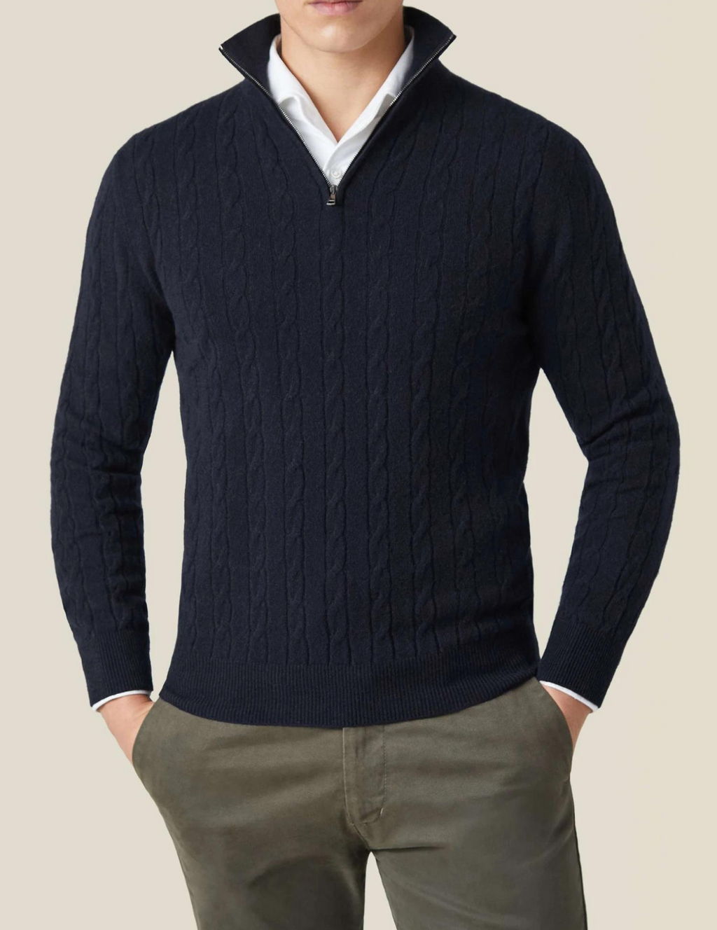 NOUVEAU RICHE Herren Kabelstrick Pullover Mit Reißverschluss Winterwarm Schwarz