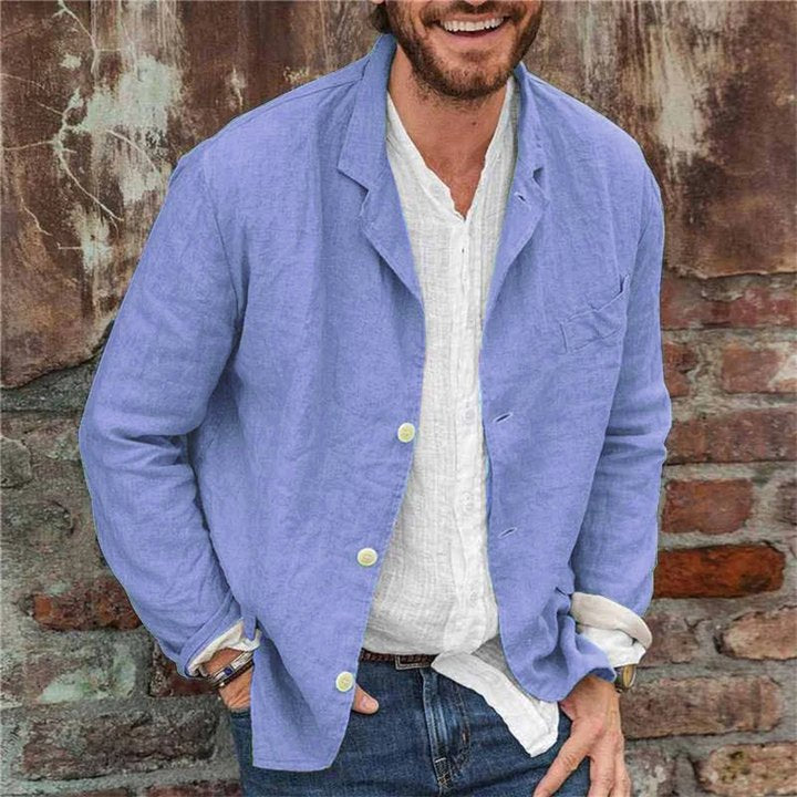 NOUVEAU RICHE Herren Leinen Blazer Freizeit Leicht Und Atmungsaktiv Blau