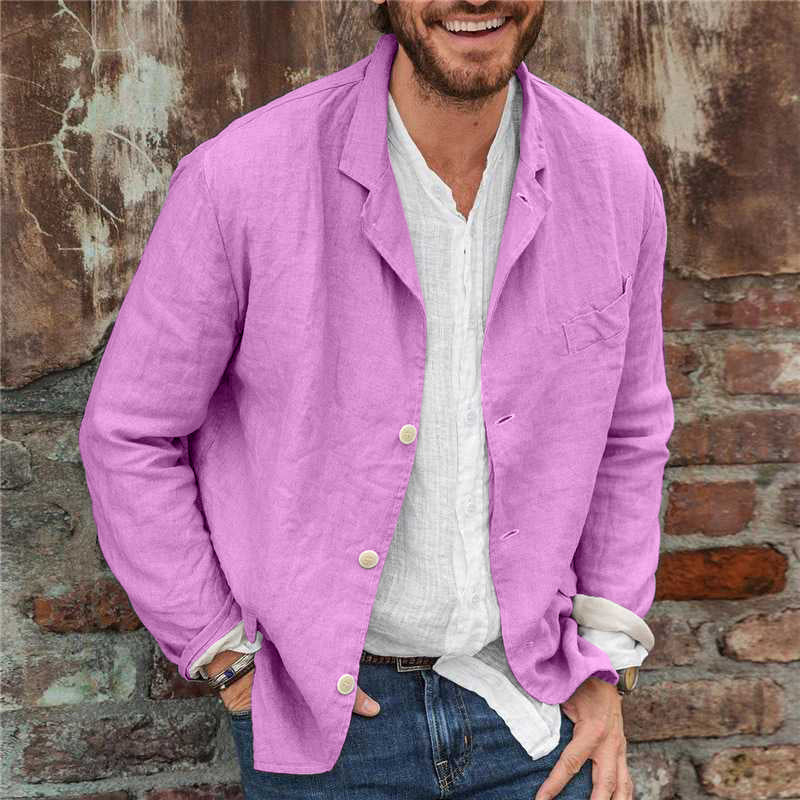 NOUVEAU RICHE Herren Leinen Blazer Freizeit Leicht Und Atmungsaktiv Lila