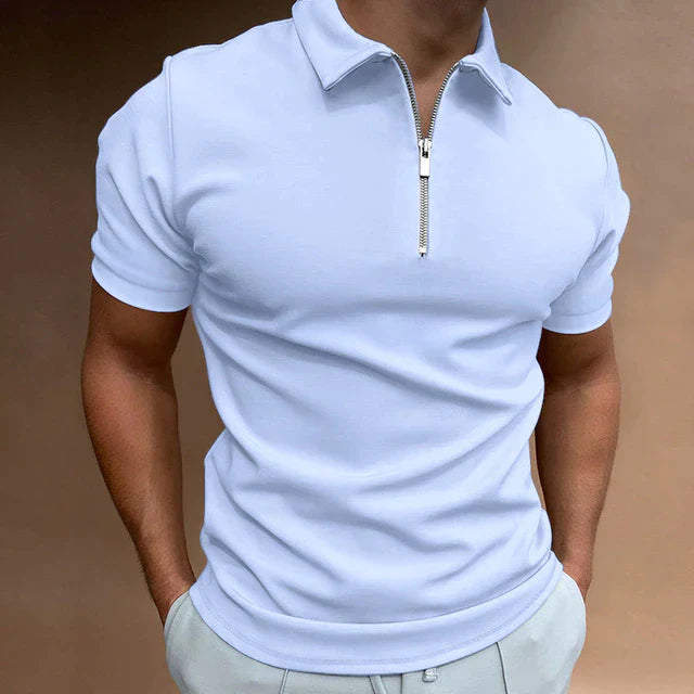 NOUVEAU RICHE Herren Polo Reißverschluss Lässiges Freizeit Hemd Vielseitig Blau