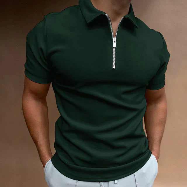 NOUVEAU RICHE Herren Polo Reißverschluss Lässiges Freizeit Hemd Vielseitig Grün