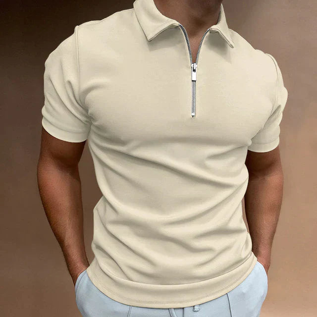 NOUVEAU RICHE Herren Polo Reißverschluss Lässiges Freizeit Hemd Vielseitig Khaki
