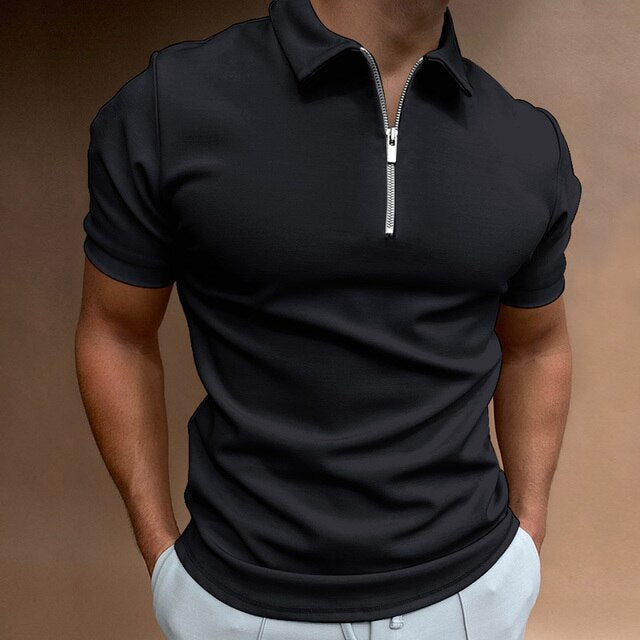 NOUVEAU RICHE Herren Polo Reißverschluss Lässiges Freizeit Hemd Vielseitig Schwarz