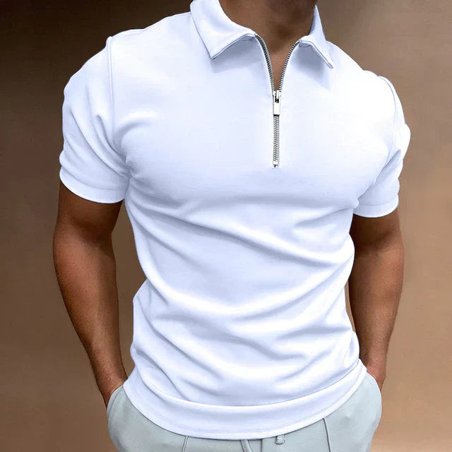 NOUVEAU RICHE Herren Polo Reißverschluss Lässiges Freizeit Hemd Vielseitig Weiß