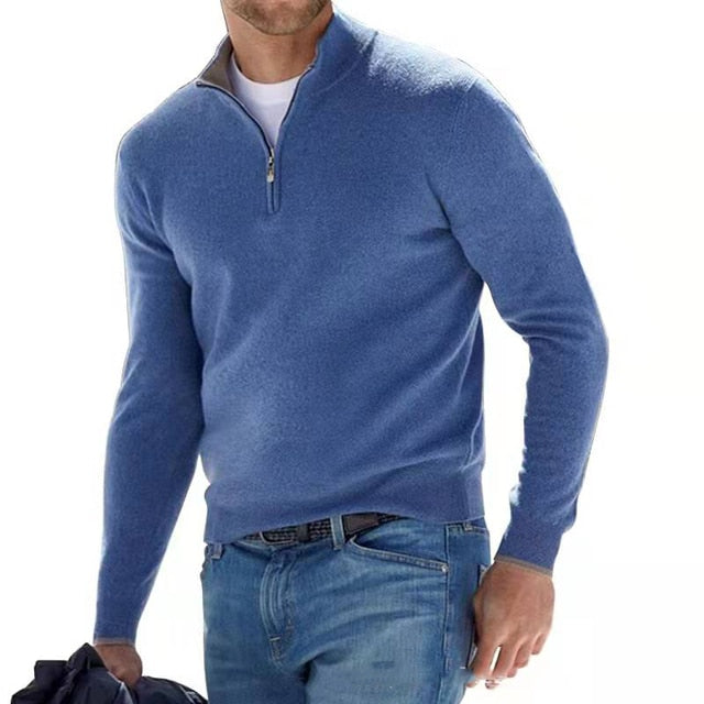 NOUVEAU RICHE Herren Pullover Kunstwolle V Ausschnitt Mit Reißverschluss Blau