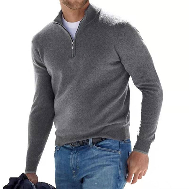 NOUVEAU RICHE Herren Pullover Kunstwolle V Ausschnitt Mit Reißverschluss Grau