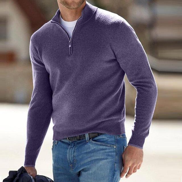 NOUVEAU RICHE Herren Pullover Kunstwolle V Ausschnitt Mit Reißverschluss Lila