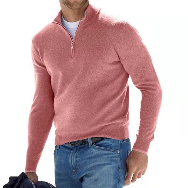 NOUVEAU RICHE Herren Pullover Kunstwolle V Ausschnitt Mit Reißverschluss Pink