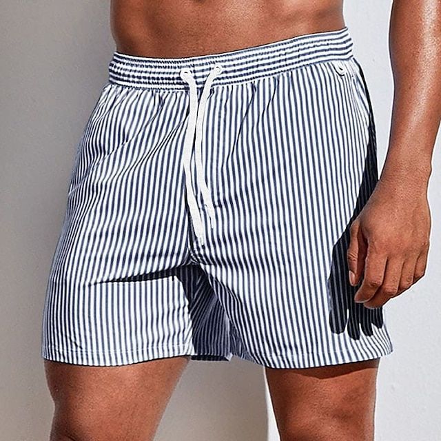 NOUVEAU RICHE Herren Schnelltrocknende Badeboardshorts Gestreifte Muster Grau