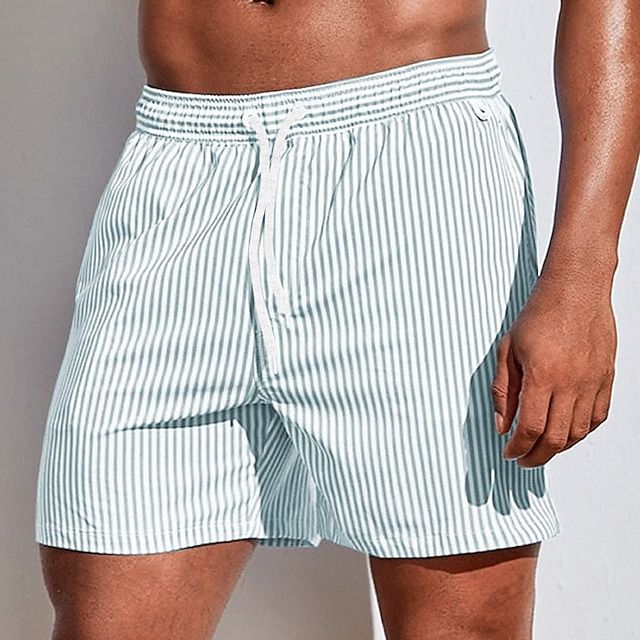 NOUVEAU RICHE Herren Schnelltrocknende Badeboardshorts Gestreifte Muster Hellgrün