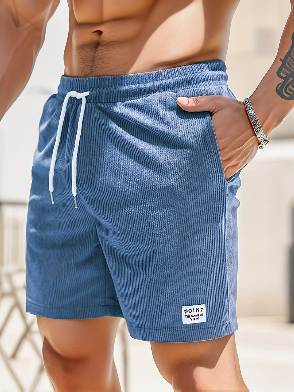 NOUVEAU RICHE Herren Sommer Shorts Leicht Atmungsaktiv Gestreiftes Design Blau