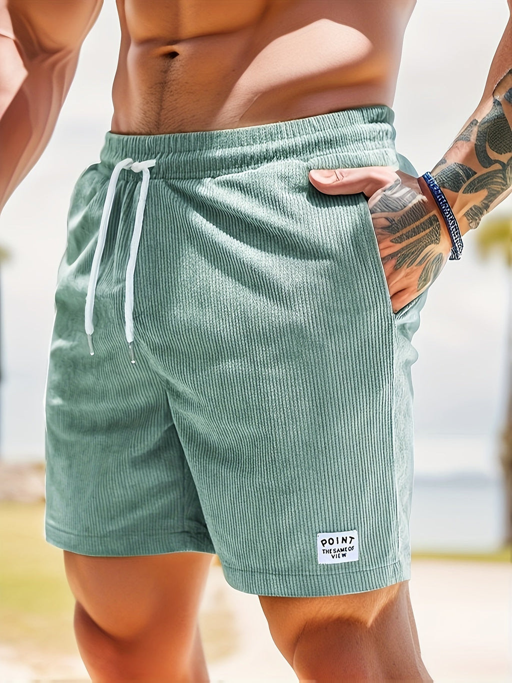 NOUVEAU RICHE Herren Sommer Shorts Leicht Atmungsaktiv Gestreiftes Design Hellgrün