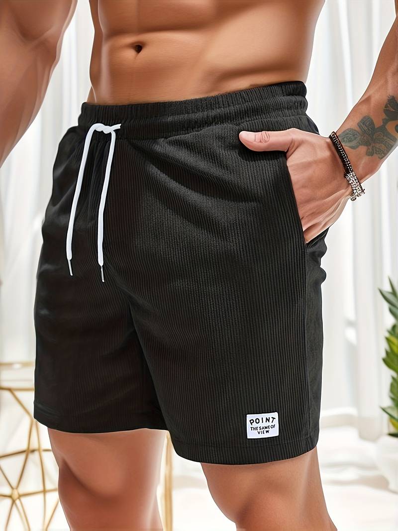 NOUVEAU RICHE Herren Sommer Shorts Leicht Atmungsaktiv Gestreiftes Design Schwarz