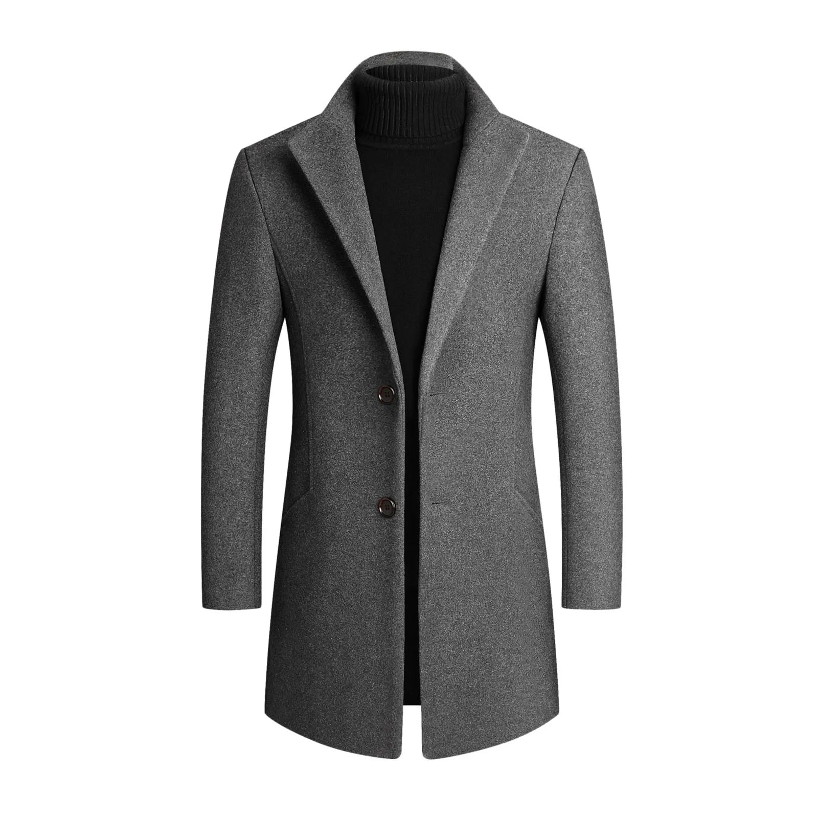 NOUVEAU RICHE Klassischer Wollmantel Für Herren Windabweisend Warm Grau