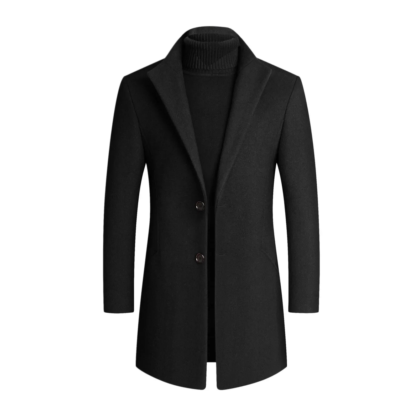 NOUVEAU RICHE Klassischer Wollmantel Für Herren Windabweisend Warm Schwarz