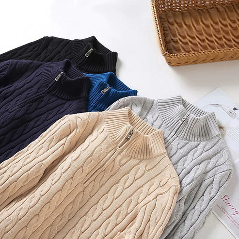 NOUVEAU RICHE Langarm Baumwollpullover Halbreißverschluss Kragen Luxus