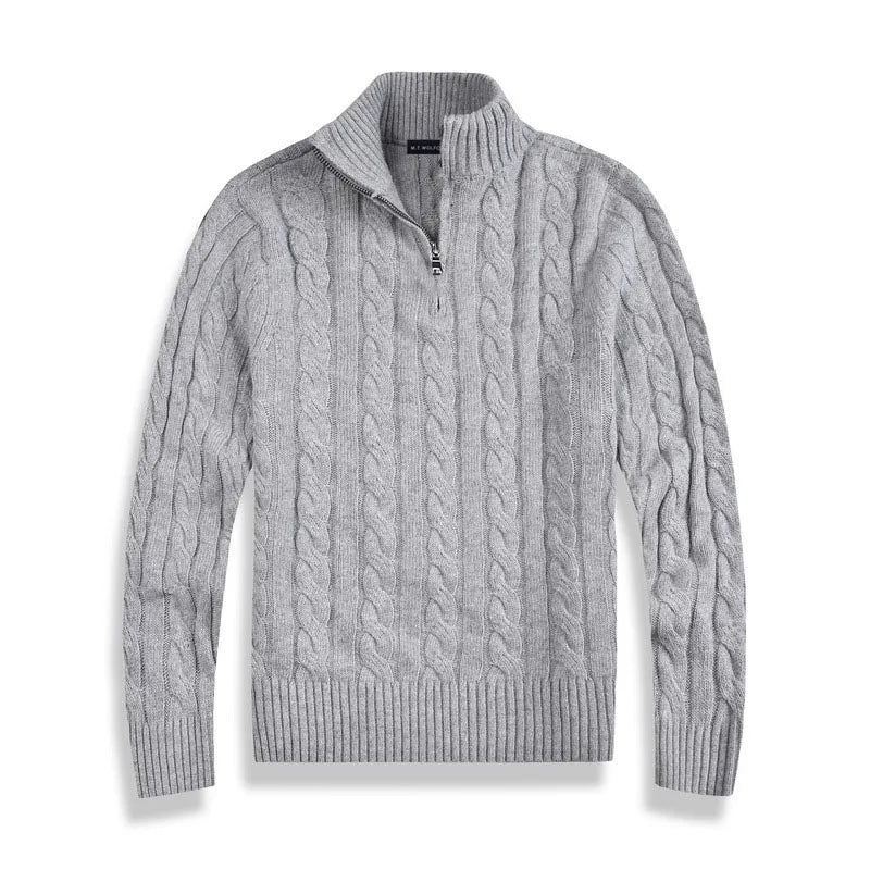 NOUVEAU RICHE Langarm Baumwollpullover Halbreißverschluss Kragen Luxus Grau