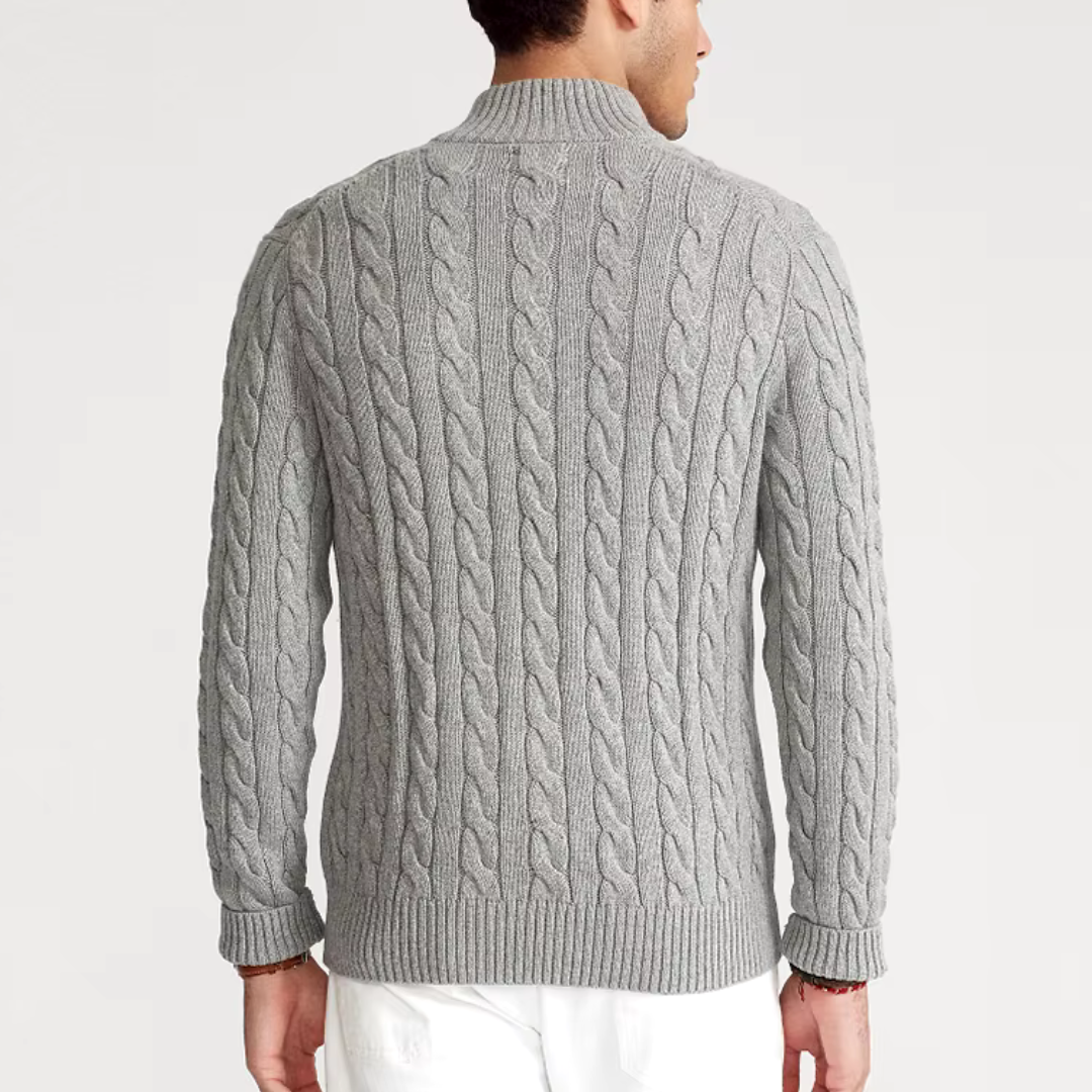 NOUVEAU RICHE Langarm Baumwollpullover Halbreißverschluss Kragen Luxus