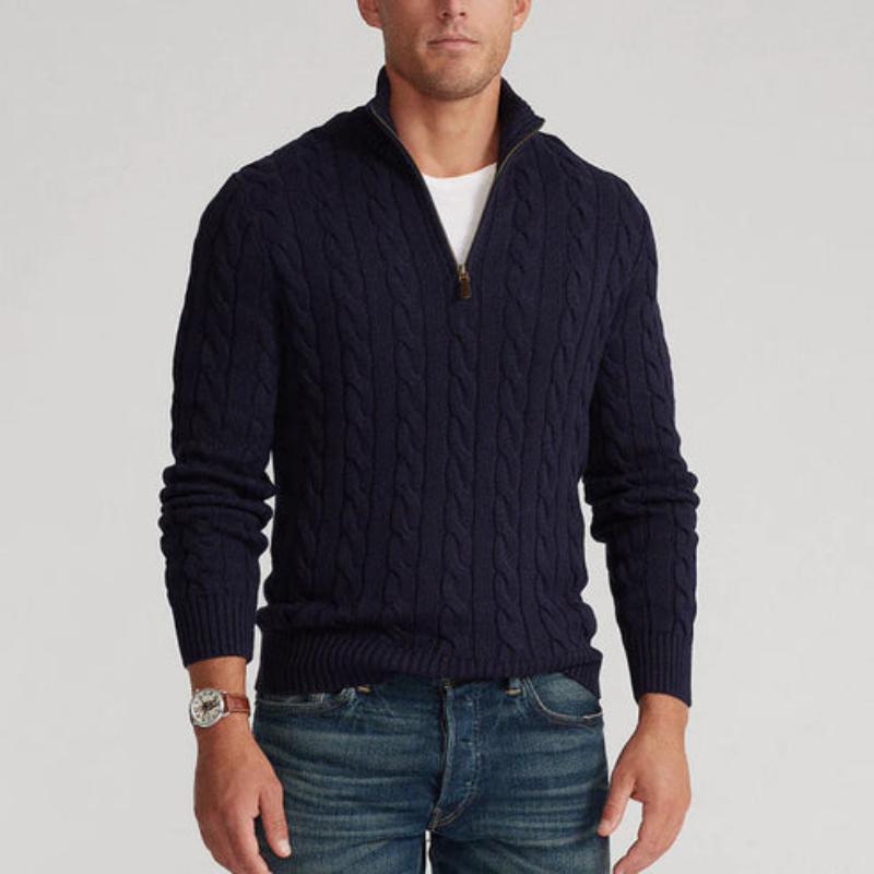 NOUVEAU RICHE Langarm Baumwollpullover Halbreißverschluss Kragen Luxus