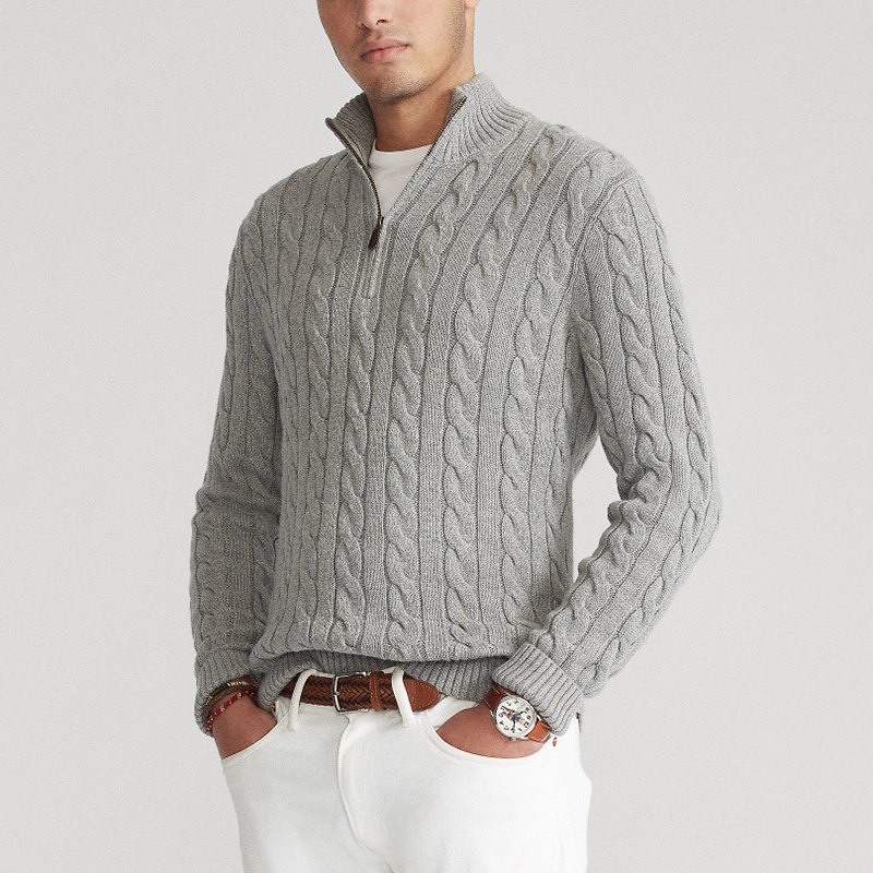 NOUVEAU RICHE Langarm Baumwollpullover Halbreißverschluss Kragen Luxus