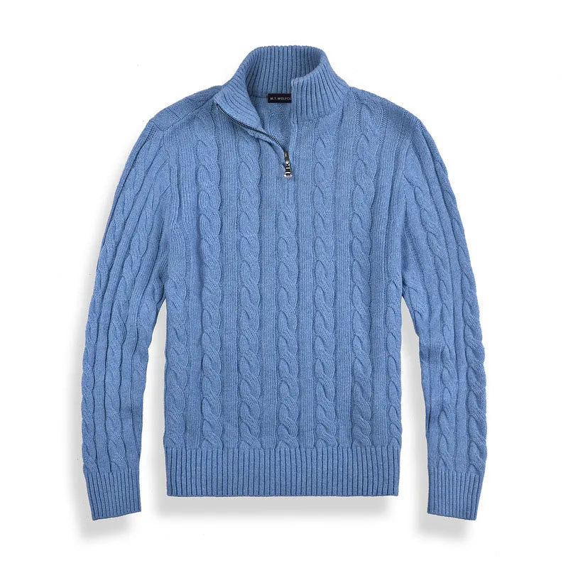 NOUVEAU RICHE Langarm Baumwollpullover Halbreißverschluss Kragen Luxus Hellblau