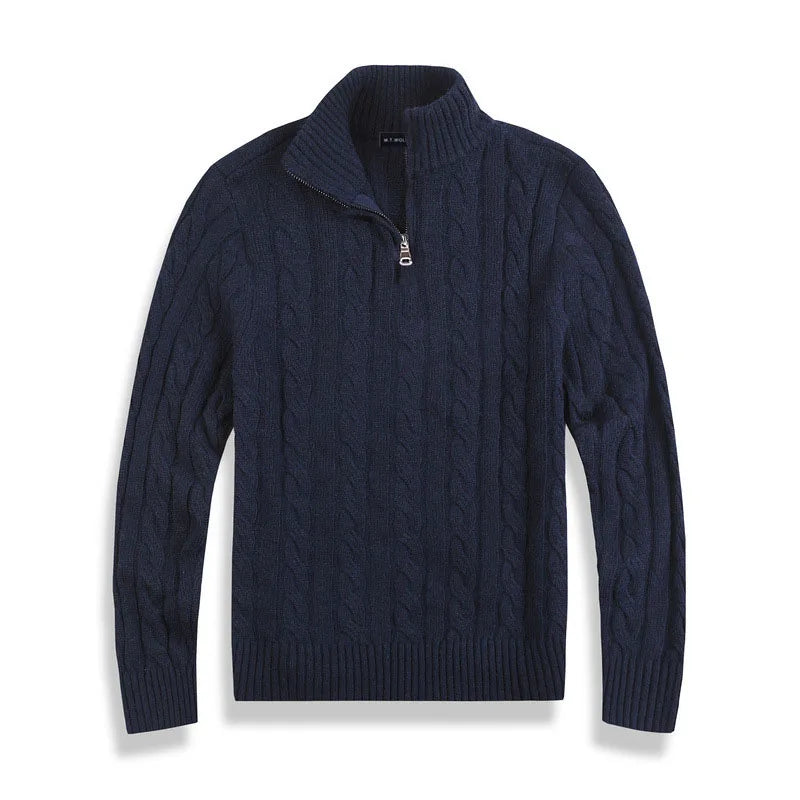 NOUVEAU RICHE Langarm Baumwollpullover Halbreißverschluss Kragen Luxus Marineblau