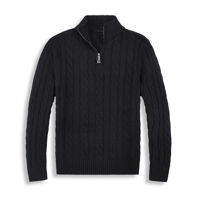 NOUVEAU RICHE Langarm Baumwollpullover Halbreißverschluss Kragen Luxus Schwarz