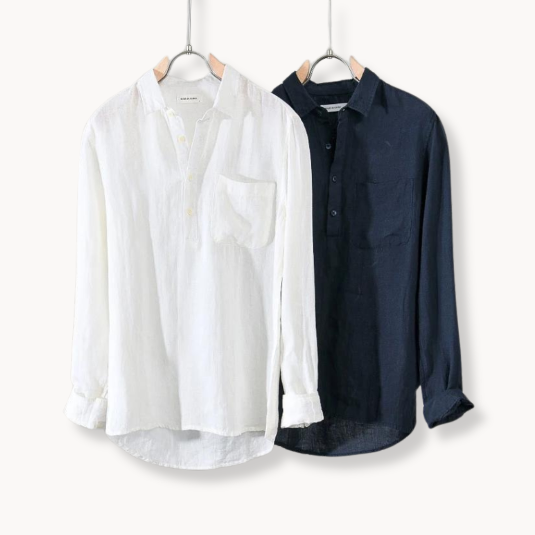NOUVEAU RICHE Leinen Popover Bluse Atmungsaktiv Leinenstoff Leicht Sommer