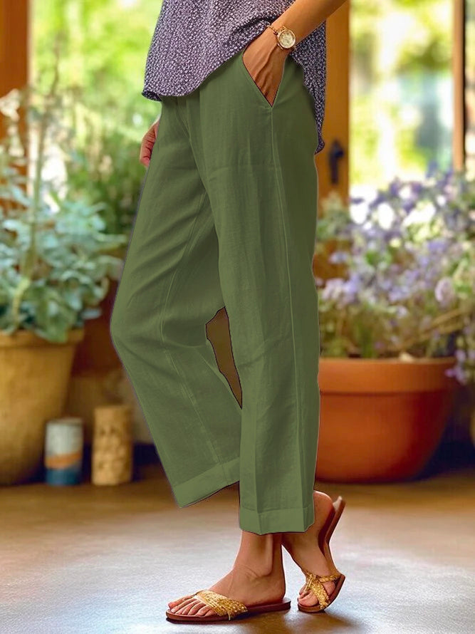 NOUVEAU RICHE Leinenhose Damen Mit Taschen Luftig Locker Geschnitten Gemüse
