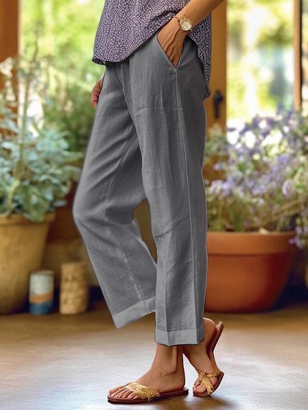 NOUVEAU RICHE Leinenhose Damen Mit Taschen Luftig Locker Geschnitten Grau
