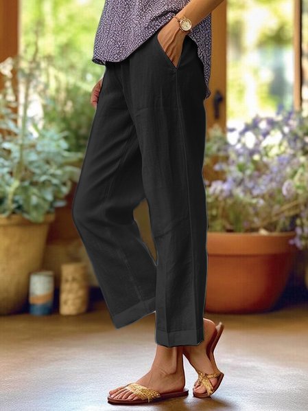 NOUVEAU RICHE Leinenhose Damen Mit Taschen Luftig Locker Geschnitten Schwarz