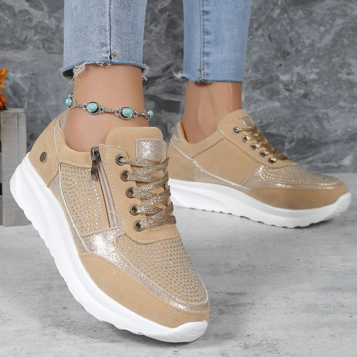 NOUVEAU RICHE Freizeitschuhe Ballenzehen Damen Bequem Stützend Aprikose