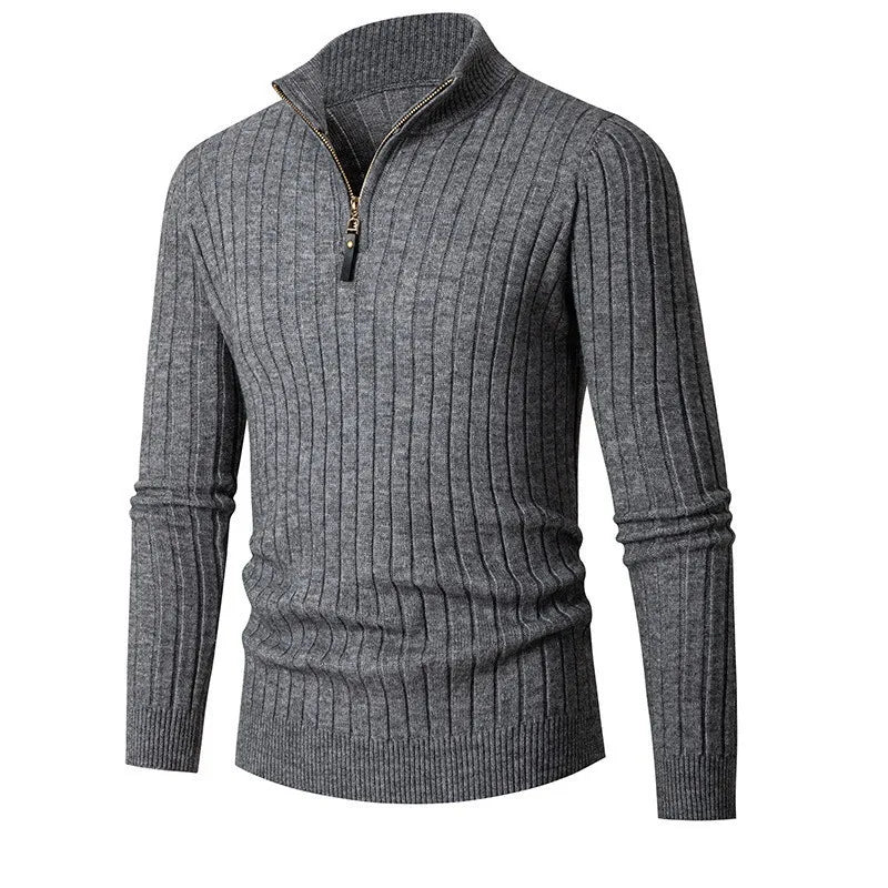 NOUVEAU RICHE Baumwolle Pullover Mit Halb Reißverschluss Kragen Dunkelgrau