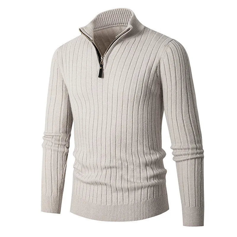 NOUVEAU RICHE Baumwolle Pullover Mit Halb Reißverschluss Kragen Hellgrau