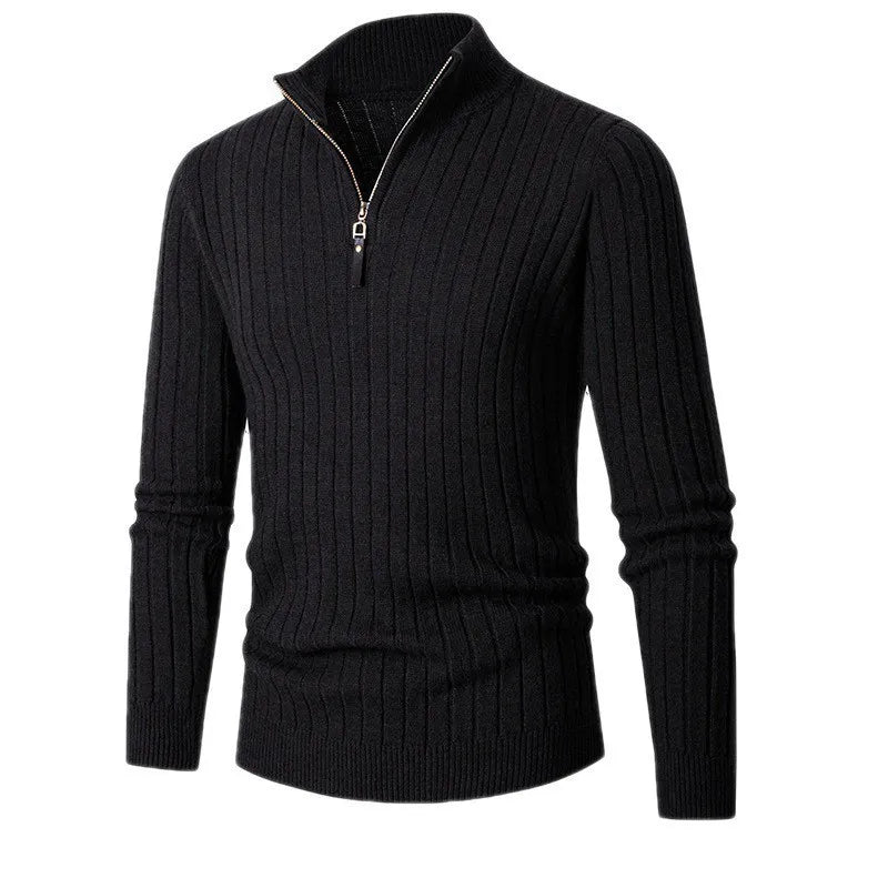 NOUVEAU RICHE Baumwolle Pullover Mit Halb Reißverschluss Kragen Schwarz