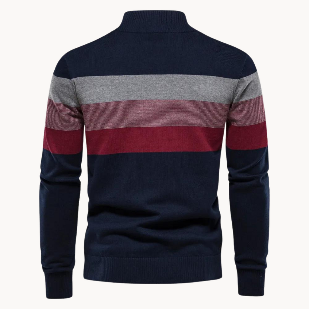 NOUVEAU RICHE Pullover Viertel-Reißverschluss Streifen Baumwollmix