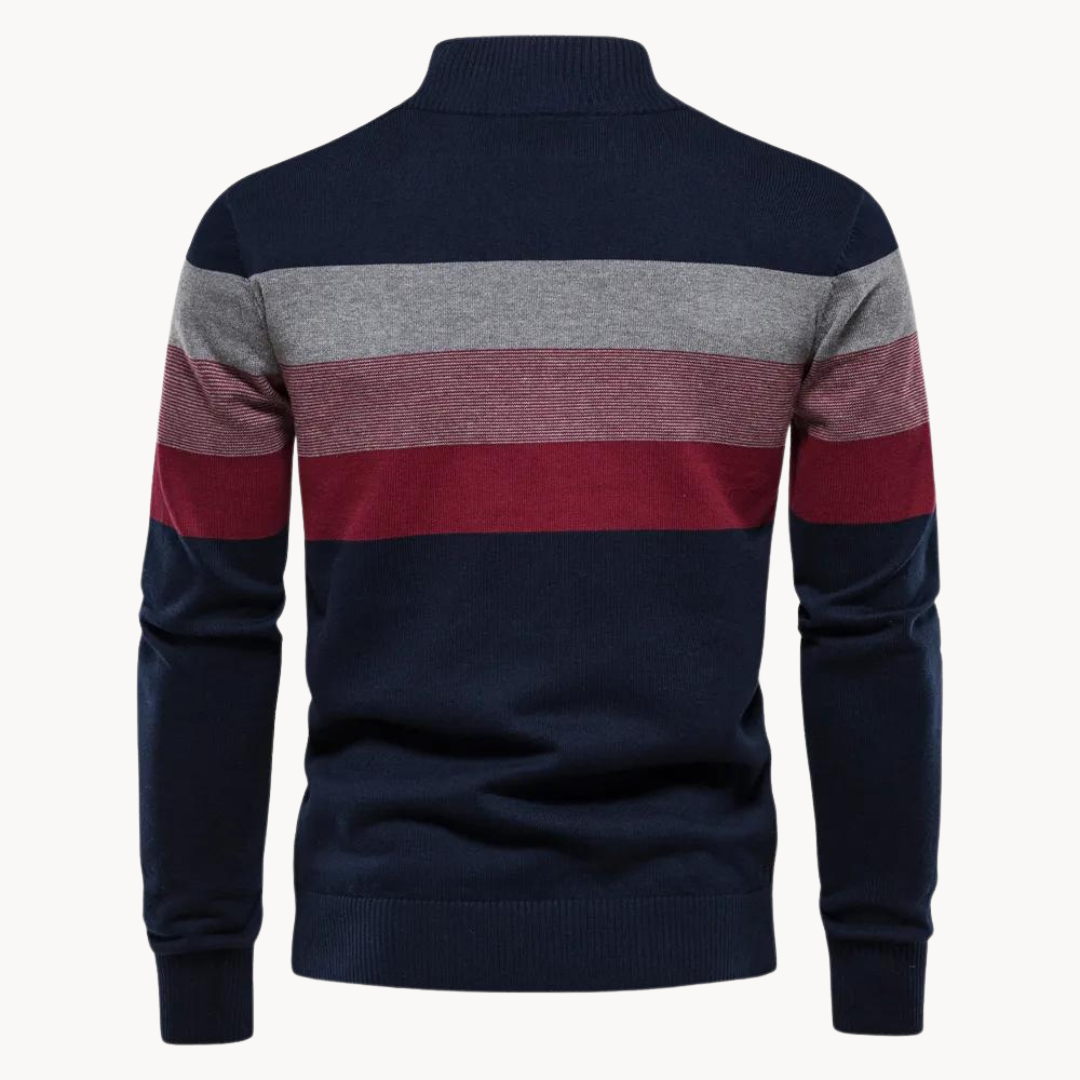 NOUVEAU RICHE Pullover Viertel-Reißverschluss Streifen Baumwollmix