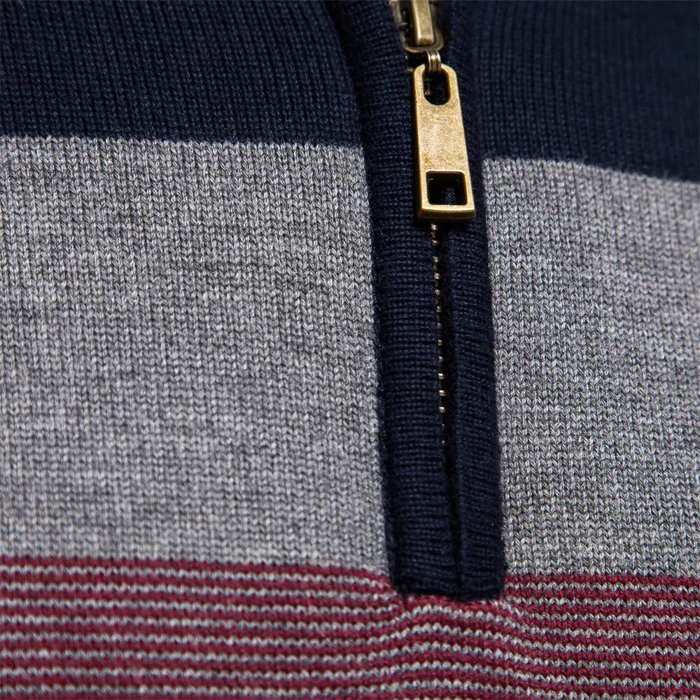 NOUVEAU RICHE Pullover Viertel-Reißverschluss Streifen Baumwollmix