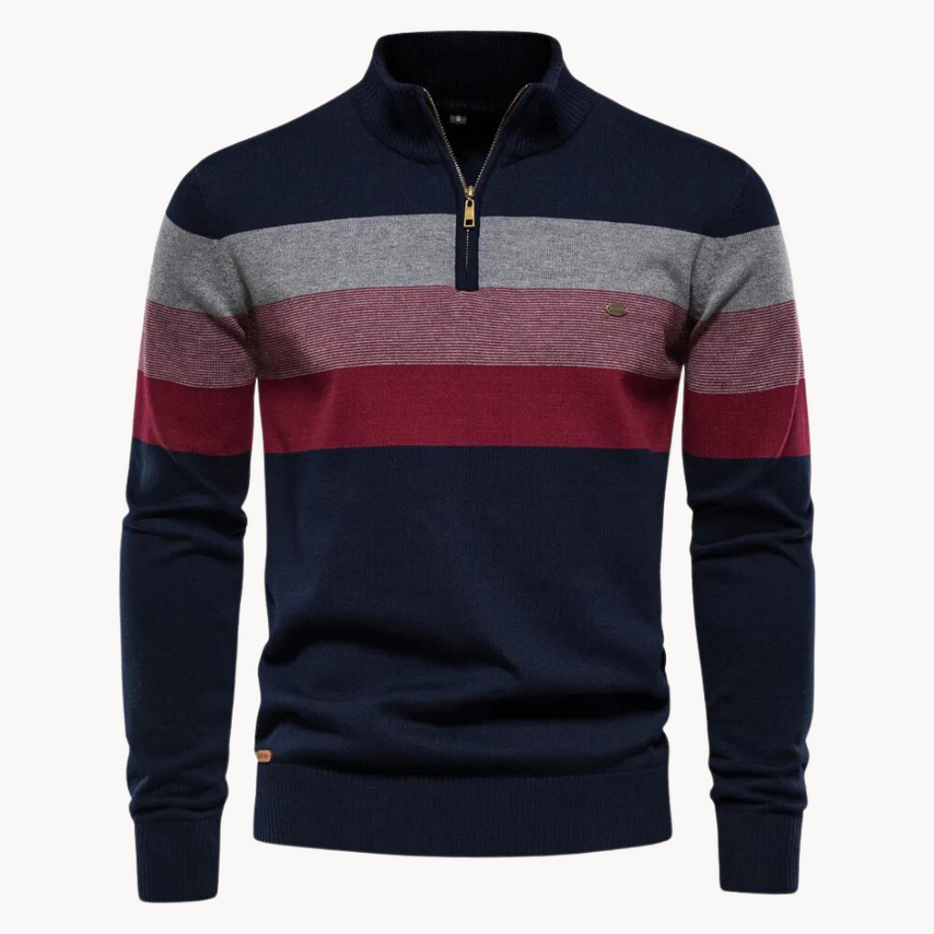 NOUVEAU RICHE Pullover Viertel-Reißverschluss Streifen Baumwollmix Blau