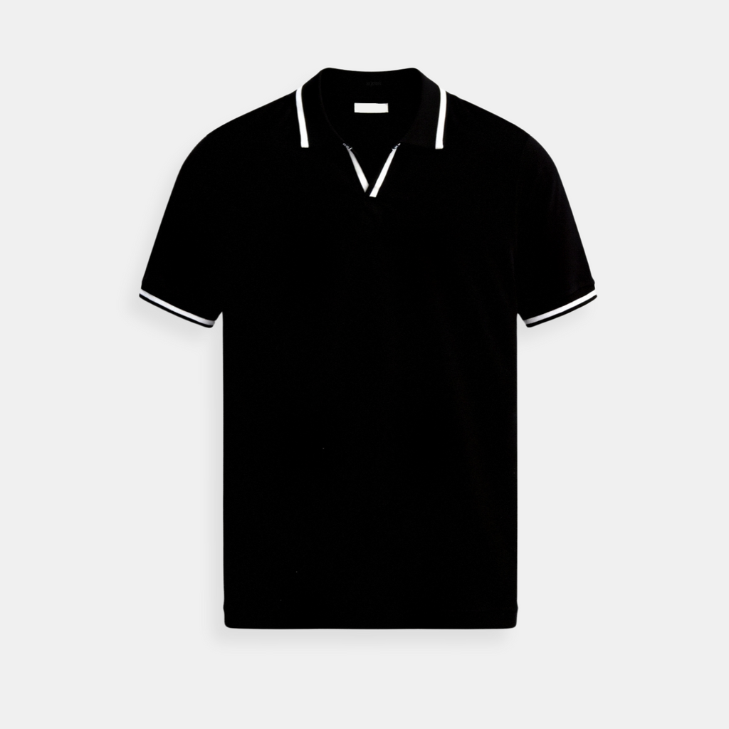 NOUVEAU RICHE Slim Fit Polo Herren Baumwolle Maßgeschneiderter Schnitt Schwarz