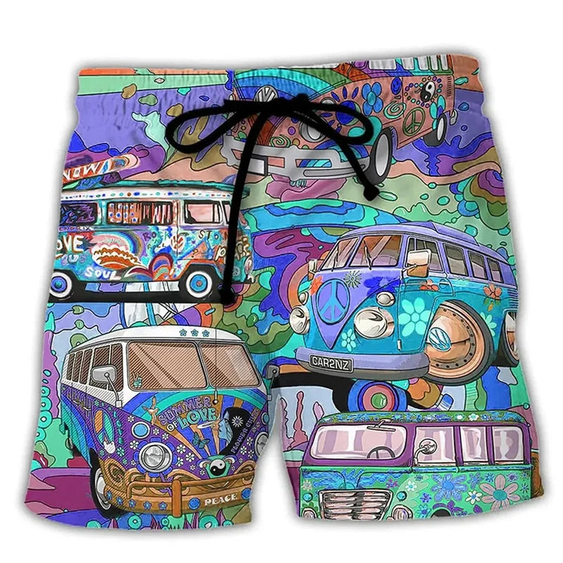 NOUVEAU RICHE Sommer Badeshorts Herren Mit Kordelzug Und Cartoon-Prints Blau