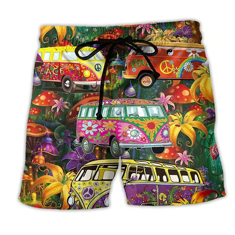 NOUVEAU RICHE Sommer Badeshorts Herren Mit Kordelzug Und Cartoon-Prints Braun