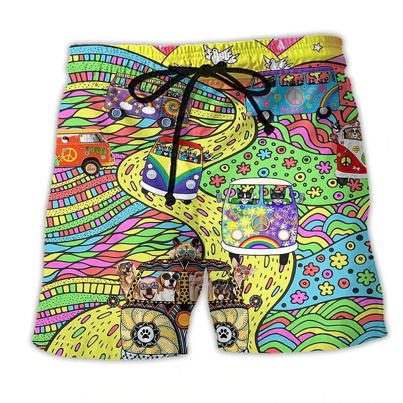 NOUVEAU RICHE Sommer Badeshorts Herren Mit Kordelzug Und Cartoon-Prints Gelb